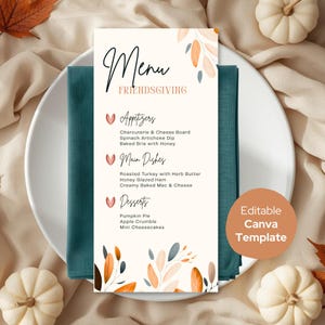 Thanksgiving-Menü Vorlage | Herbstdinner, DL-Größe (editierbare Leinwand)