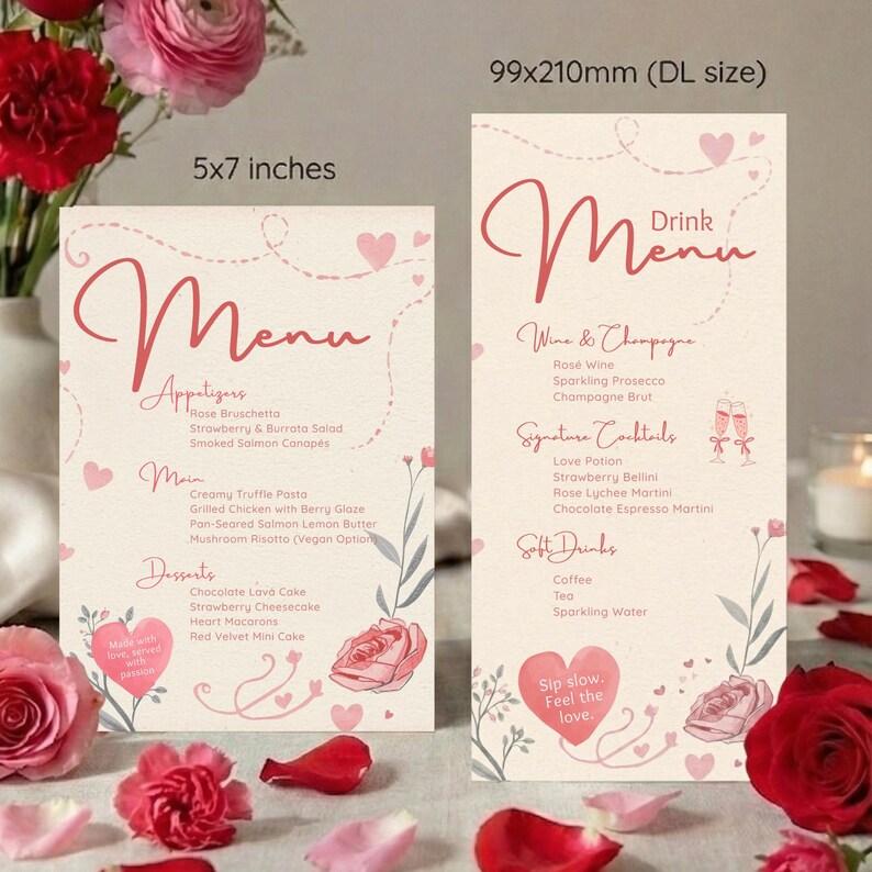 Galentine’s Day Menu Template | Printable Dinner & Drink Menu | Pink ...