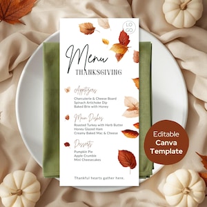 Editable Thanksgiving Menu Canva Template | Autumn Dinner Party | PDF+PNG (Digital Download)