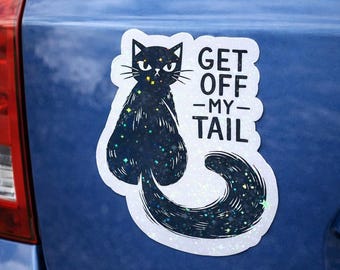 Holographic Black Cat Magnet – “Get Off My Tail” Funny Cat Car Magnet | Sassy Cat Gift