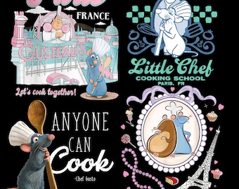 Paquete de 20 archivos PNG de Retro Disney Pixar Ratatouille Remy París Francia, diseño de la aventura de Remy, diseño digital a juego de Disneyland