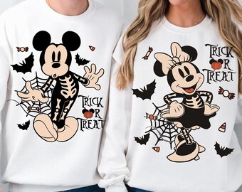 Couple Halloween Skeleton PNG, Micke Minie Trick or Treat Digital Download, Cute Spooky Matching Sublimation Design