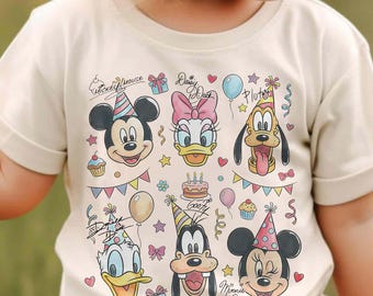 Akvarell Musse & vänner födelsedag Png, Disney Mickey Minnie Donald Pluto PNG, Disneyland resa skjorta utskriftsfil digital nedladdning