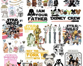 Retro Disney Star Wars PNG Bundle, Mickey and Friends Jedi PNG, Family Vacation Graphic, Sci-Fi Cartoon, Disney Fans, 15+ Files