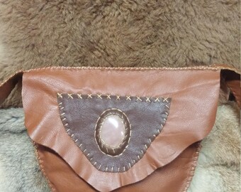 Stone inlay leather shoulder bag