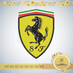 Scuderia Ferrari Embroidery Design File | Racing Car Badge Stitch Pattern
