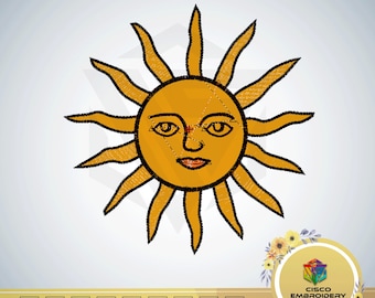 Celestial Sun Face Embroidery Design | Boho Machine Embroidery File (Digital Download)