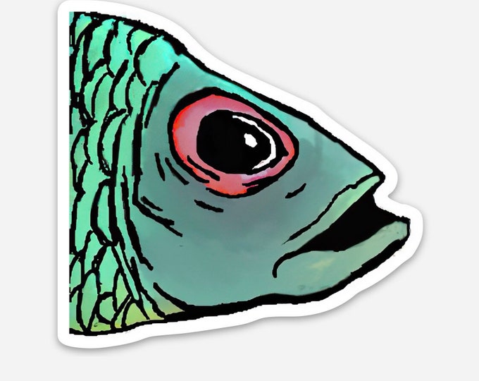 Featured listing image: Allen (fish head) - Vinyl Die Cut Sticker Holographic or White " Kiss Cut variation