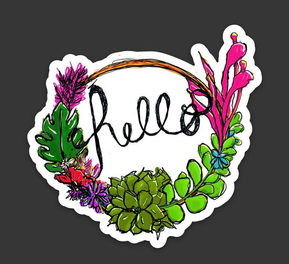 Succulent Wreath - Hello , Premium Vinyl Sticker