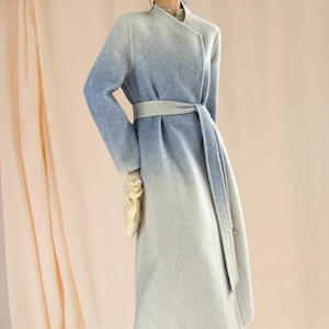 Ombre Wool Cashmere Blend Coat: Elegant Belted Handmade Winter Outerwear
