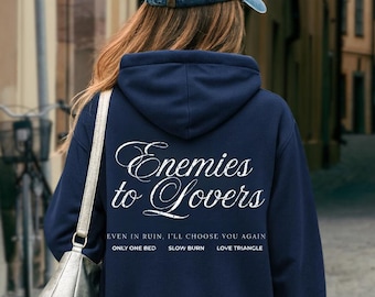Hoodie Enemies to Lovers Book Lovers Geschenk Übergroßer Romantasy Sweatshirt BookTok Fantasy Pullover gemütlich Bücherwurm Herbst Herbst Geschenk für Leser