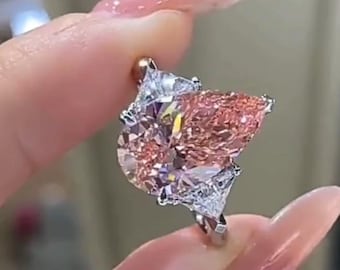 3CT Pink Pear Cut Engagement Ring: Crushed Ice Simulated Diamond, Sterling Silver