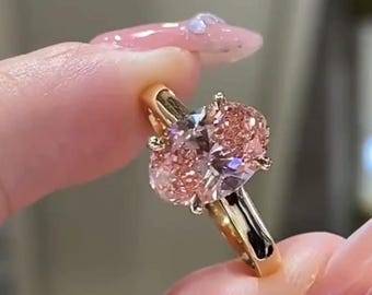 Oval Cut Pink Moissanite Engagement Ring, 925 Sterling Silver, Pear Side Stones