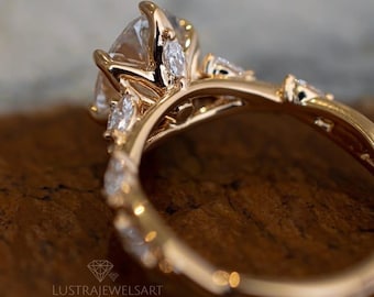 Bague halo cachée en moissanite ovale 3 carats, style vintage, or 14 carats