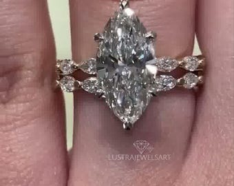 4 CT Marquise Moissanite Engagement Ring Set, 14K Gold Wedding Band