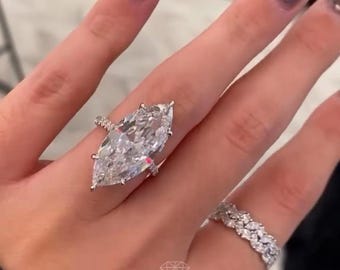 5 CT Marquise Moissanite Engagement Ring, 14K Solid Gold Hidden Halo