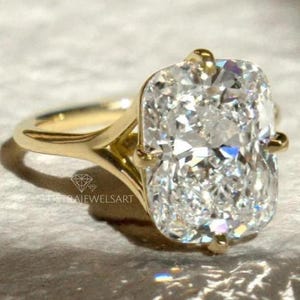 4Ct Elongated Cushion Cut Moissanite Engagement Ring 14K Solid Gold Split Shank Solitaire Wedding