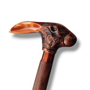 Victorian Rabbit Handle Walking Cane: Handmade Wooden Spiral Stick