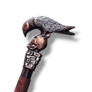 Handmade Wooden Walking Cane with Crow-Design Head Handle – Victorian Style Walking Stick Unique Gift for Men & Women