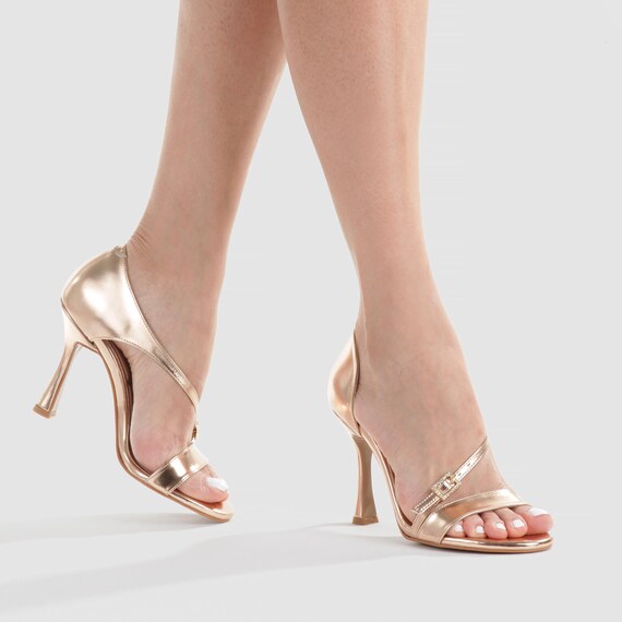 Rose Gold Strappy Heels Handmade Evening Dress Sandals, Elegant Women's Party - Etsy Israel Rose Gold Strappy Heels Handmade Evening Dress Sandals, Elegant Women's Party - Etsy Israel