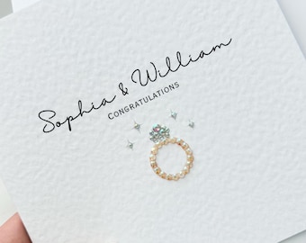 Personalised Engagement Card With Names | Hand Embellished Ring Congratulations