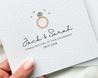 Personalised Engagement Card With Names & Date | Hand Embellished Ring Congratulations