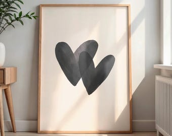 Minimalist Black Heart Abstract Wall Art Printable