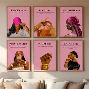 Set de 6 láminas decorativas para pared con temática cristiana infantil, con versículos bíblicos. Descarga digital. Ideales para la habitación de una niña.