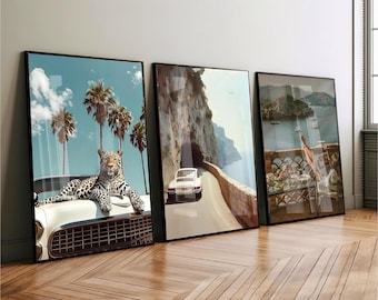 Vintage Mode Poster 3er Set druckbare Luxus Wandkunst Modedesigner Poster Hypebeast Raum Dekor europäischen Sommer Reisedrucke
