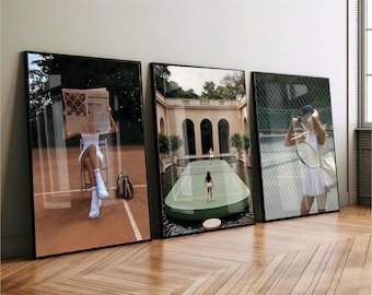 Tennis Mode Wand Kunst 3er-Set, alte Gelddrucke, Country Club ästhetische Tennisplatz Drucke, Sport Dekor Tennis ästhetische Wanddekoration