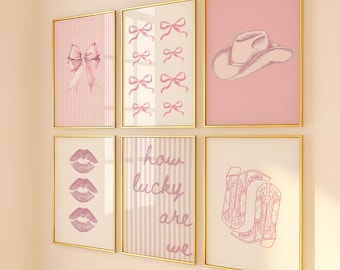 Set of 6 Pink Coquette Western Prints – Trendy Wall Art for Cowgirl Dorm Decor, apartment, or Girly Country Aesthetic Bedroom Gallery