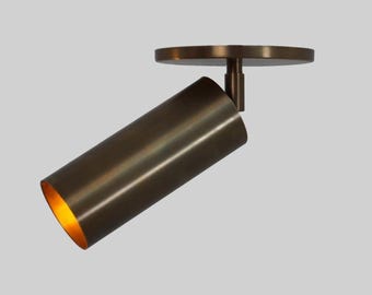 Lámpara de techo cilíndrica de latón empotrada de mediados de siglo, 1 bombilla, acabado en latón negro, hecha a mano, para dormitorio.