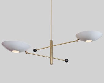 Sputnik Ceiling Pendant Light Double Shade Stilnovo Sputnik Chandelier Raw Brass Finish Vintage Modern Light Fixture