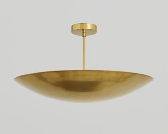 Lámpara colgante de mediados de siglo, de latón, de montaje semi empotrado, lámpara de techo de latón crudo, lámpara Sputnik