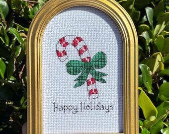 Christmas Candy Cane | Framed Christmas Cross Stitch Art