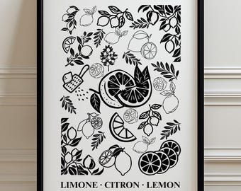 Lemon Art Print - Fruit Print, Modern Print, Kitchen Wall Art, Dining Room Decor, Lemons, Citrus Kitchen Decor, Kitchen Decor, Mediterranean