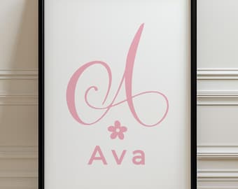 Personalised Initial Name Print-Baby Girl Nursery Decor, Girls Bedroom Decor, Toddler Girl Room Decor, Pink Girls Room Wall Art Newborn Gift
