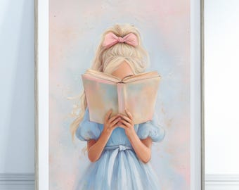 Girl Reading Print – Girls Wall Art, Book Lover Wall Art, Reading Nook Library Decor, Book Lover Gift, Whimsical Girl Art, Bedroom Decor