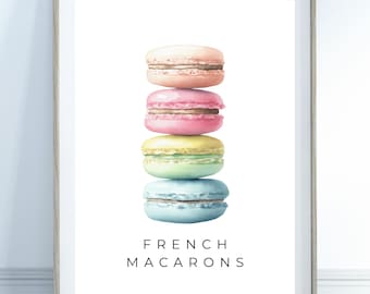 Pastel Macarons Wall Decor-Colourful Print, Kitchen Gift, Dessert Print, Kitchen Wall Decor, Kitchen Print, Food and Drink, Macaron Art