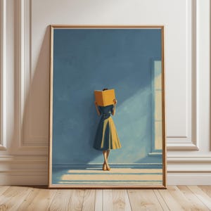 Blue Reading Print-Blue Prints, Library, Book Lover Gifts, Blue Wall Art, Minimalist Decor, Dopamine Decor, Reading Nook, Bedroom Wall Art