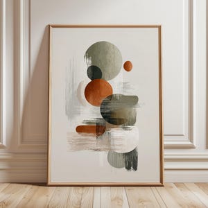 Abstrakter Druck in Terrakotta und Grün – Terrakotta-Dekor, Wandbild für gemütliches Ambiente, modernes Wandbild, Küchenbild, Wandbild fürs Wohnzimmer, Retro-Wandbild