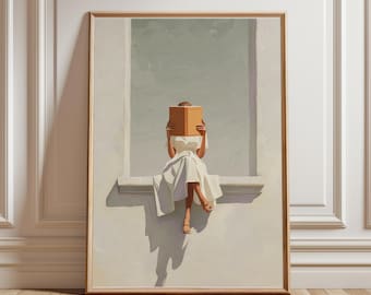 Woman Reading Print - Neutral Wall Art, Library, Book Lover Gifts, Minimalist Decor, Dopamine Decor, Reading Decor, Book Prints, Bedroom Art