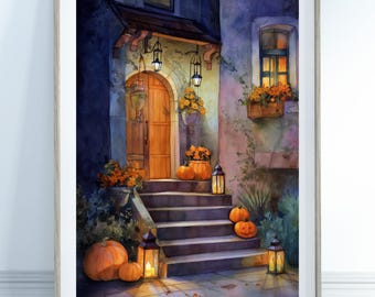 Cosy House Halloween Print-Halloween Art Print, Fall Wall Art, Autumn Halloween Poster, Spooky Cute Wall Decor, Cute Halloween Print