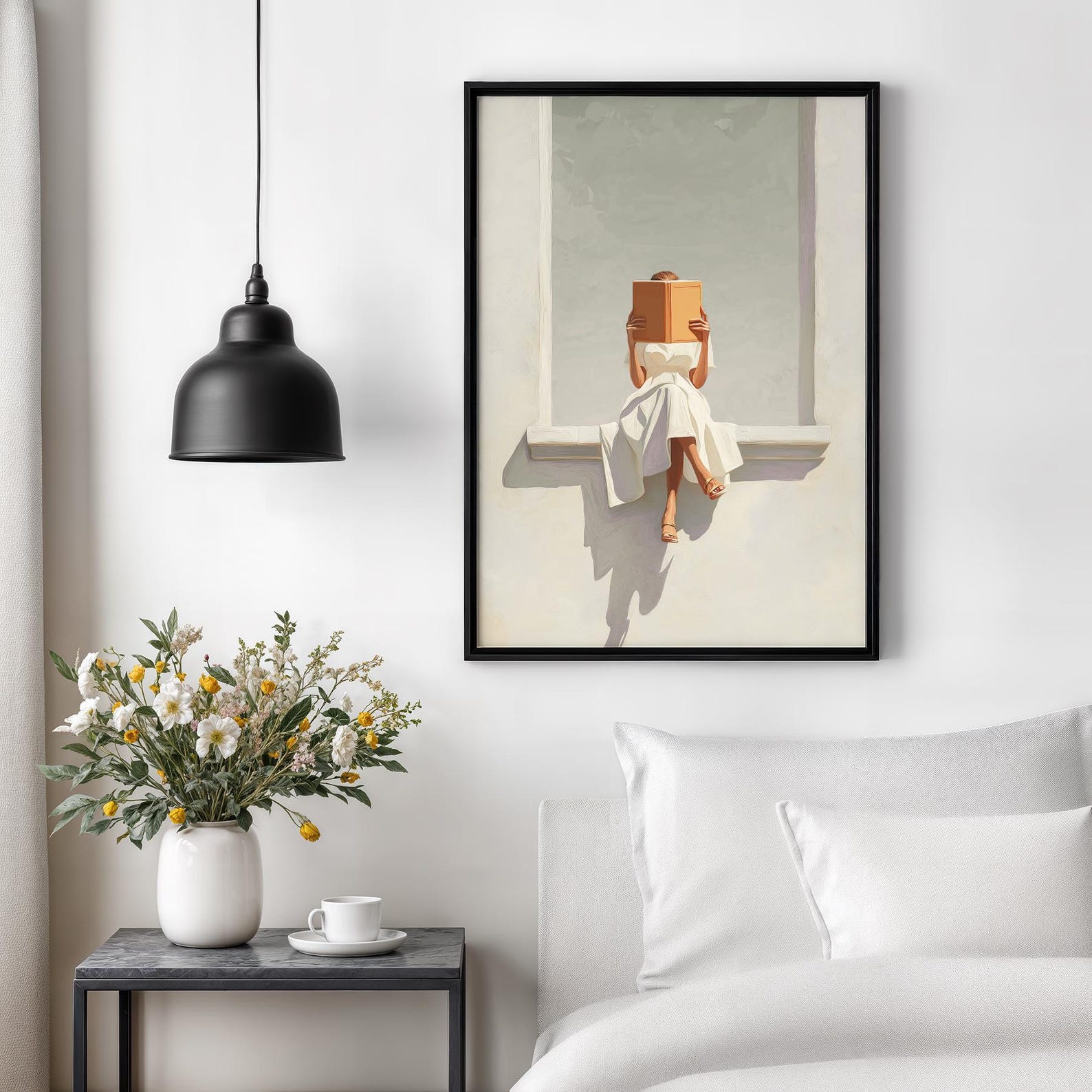 Woman Reading Print - Neutral Wall Art, Library, Book Lover Gifts ...
