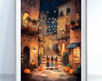 Trick or Treat Poster-Kitchen Decor, Bedroom Wall Art, Halloween Poster, Witches Print, Spooky Cute Wall Art, Cosy Fall Decor, Pumpkin Print