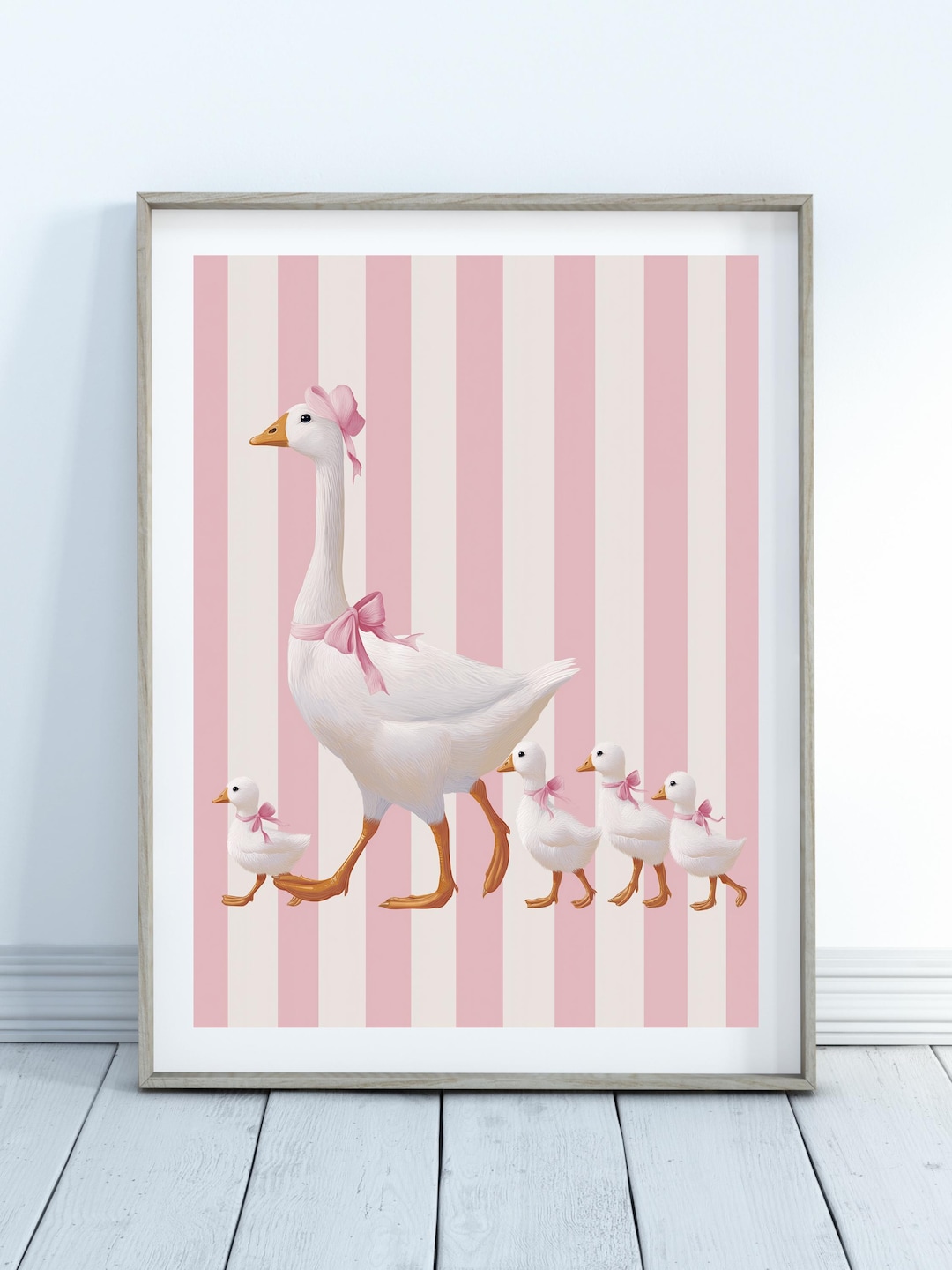 Goose Nursery Print – Goslings in Pink Bows, Coquette Baby Girl Wall ...