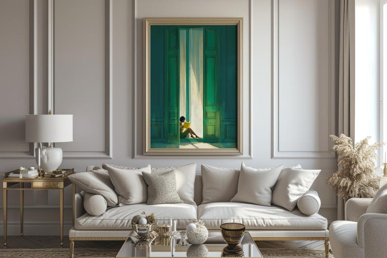 Emerald Green Woman Reading Print-green Wall Art, Library, Book Lover ...
