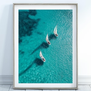Minimalist Sailboat Aerial Print - Coastal Nautical Wall Art