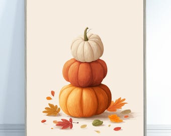 Kürbisstapel-Druck - Küchenkunst, Küchendekoration, Herbstwand, Herbstdekoration, Herbstdekoration, Herbstdekoration, gemütliches saisonales Kunstwerk