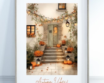 Cosy House Print-Halloween Art Print, Cute Decor, Girls Wall Art, Fall Wall Art, Autumn Halloween Poster, Spooky Cute Print, Cute Halloween